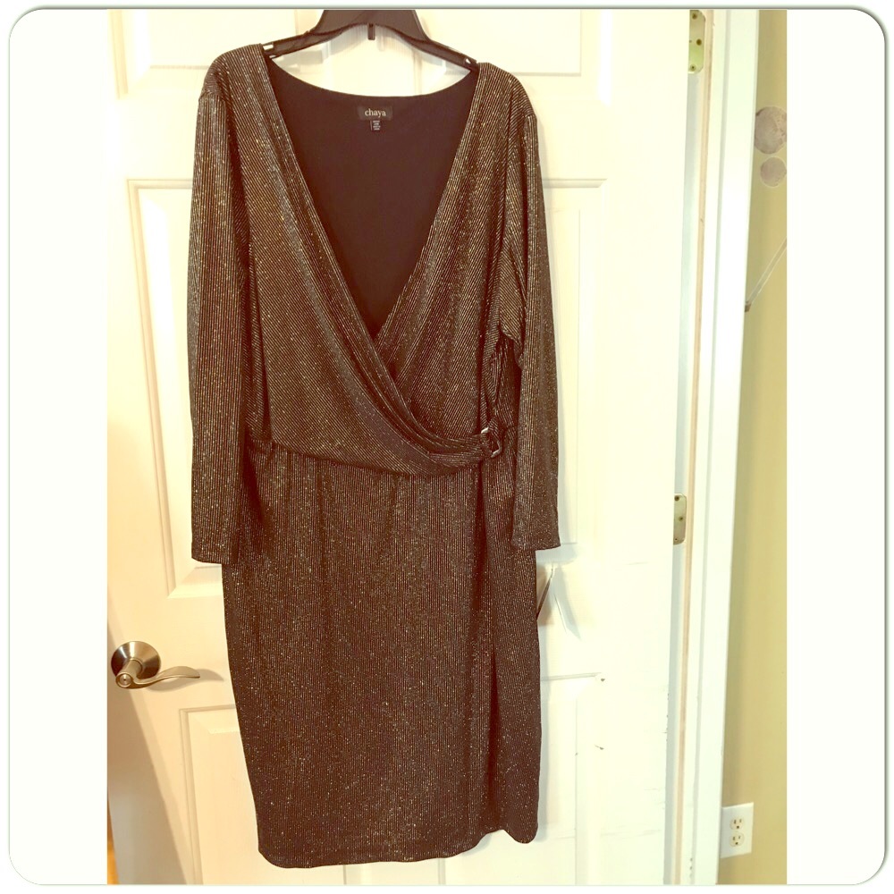 💘NWT🔖 ✨Chaya 24W Sexy Blk & Gold Glittery Dress✨ - Picture 3 of 8